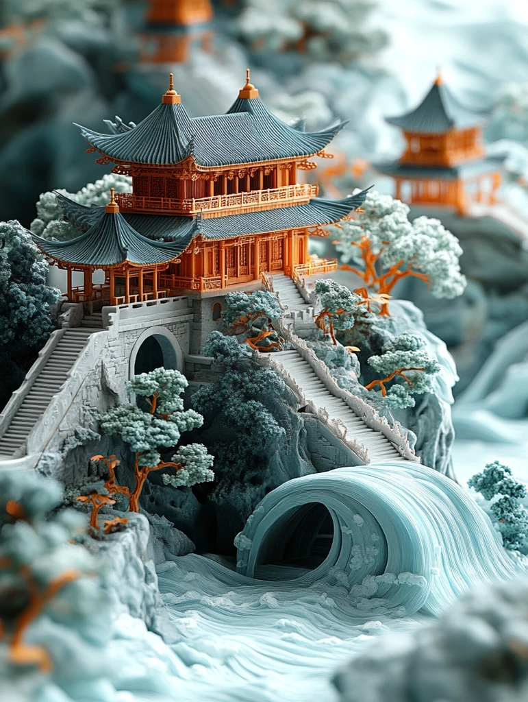 宣纸浮雕山水卷轴