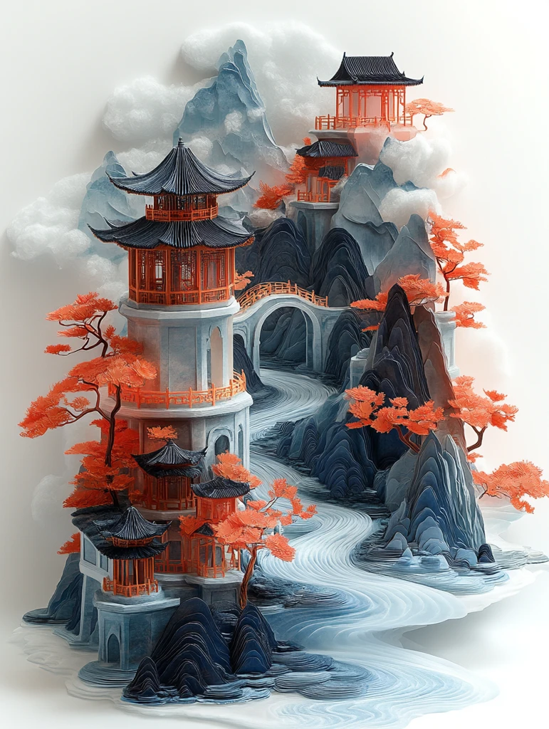 宣纸浮雕山水卷轴