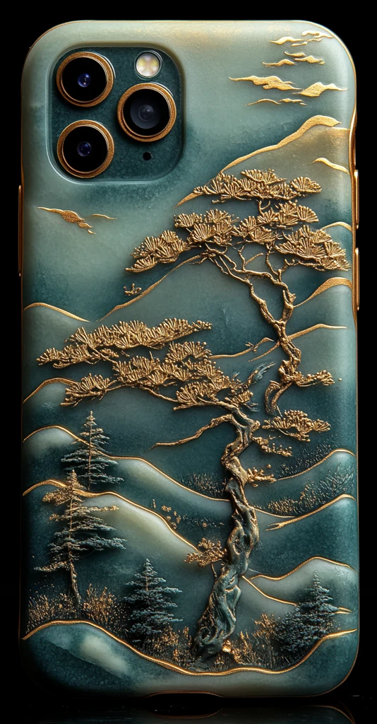 玉雕金线山林手机壳