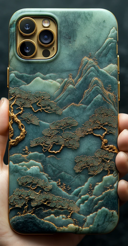 玉雕金线山林手机壳