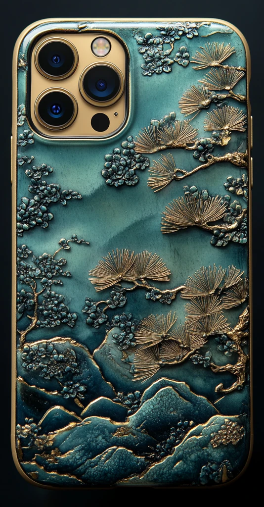 玉雕金线山林手机壳