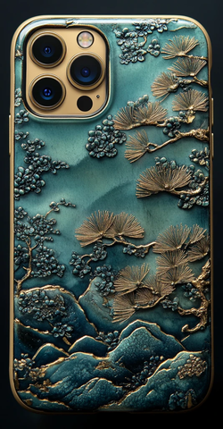 玉雕金线山林手机壳