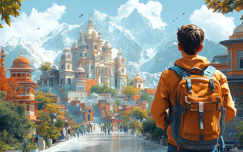 学童望楼山远眺