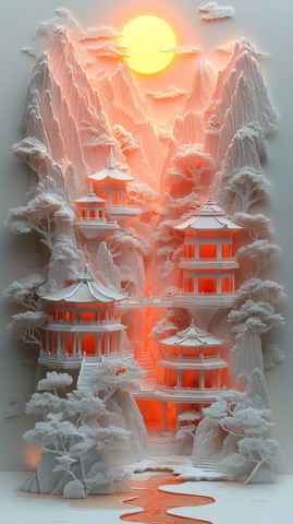 山水庙宇纸艺书封