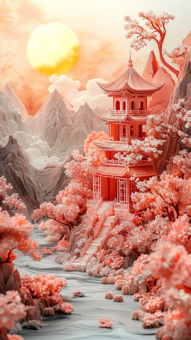 山水庙宇纸艺书封