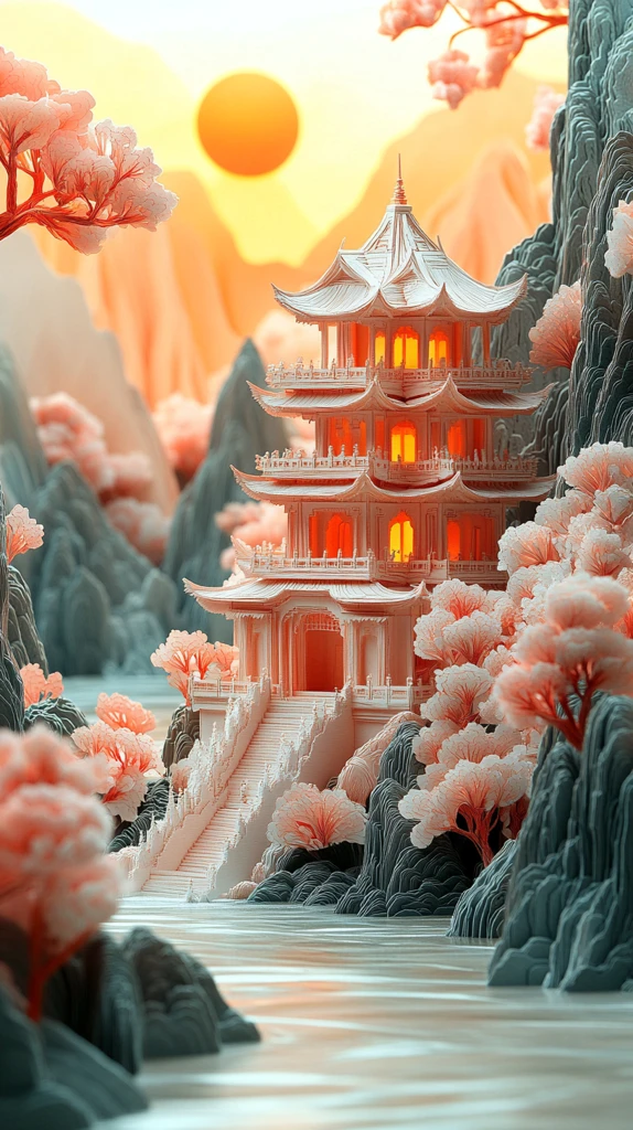 山水庙宇纸艺书封