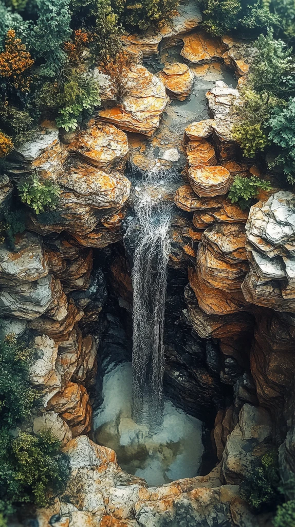 瀑布剪纸俯视图