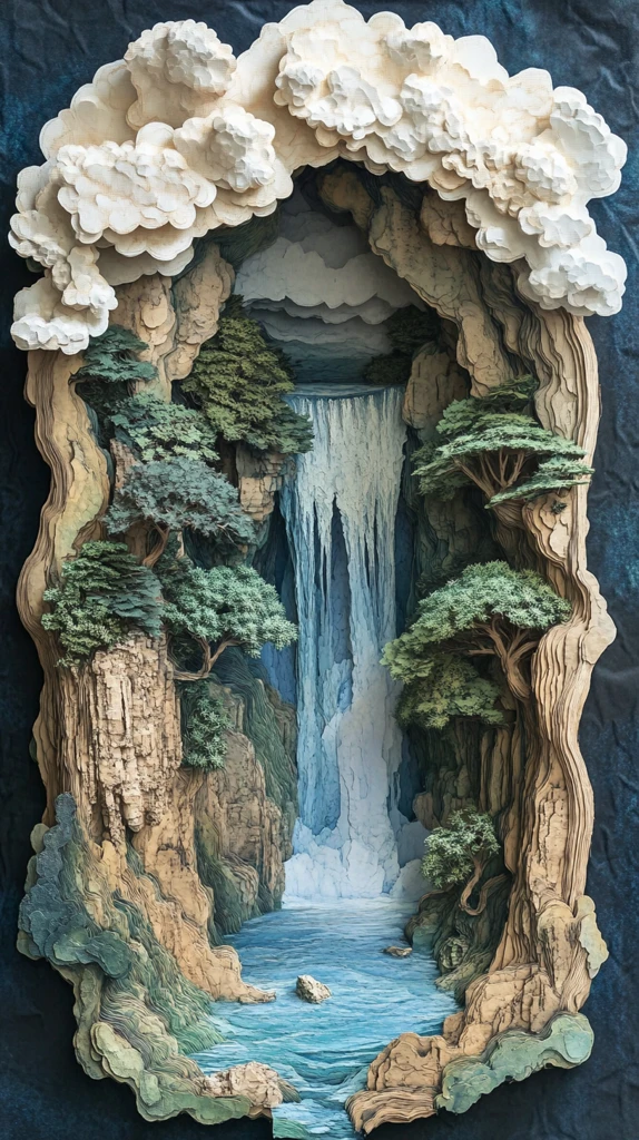 瀑布剪纸俯视图