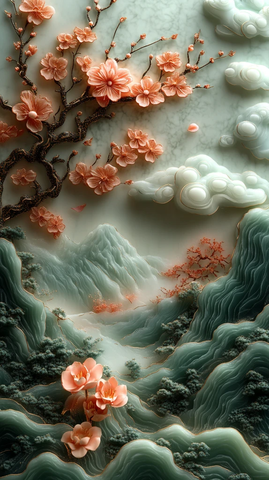 玉石山水祥云图