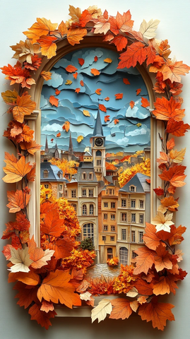 窗前秋叶落城市