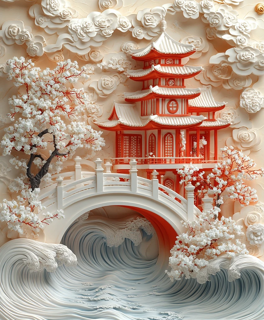 樱花树下桥流水