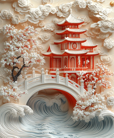 樱花树下桥流水