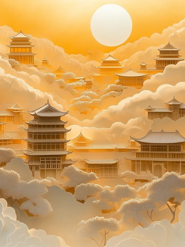 古建筑云端剪纸