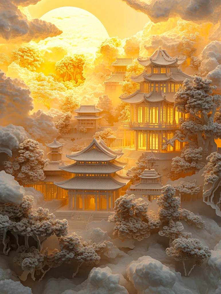 古建筑云端剪纸