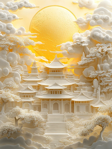 古建筑云端剪纸