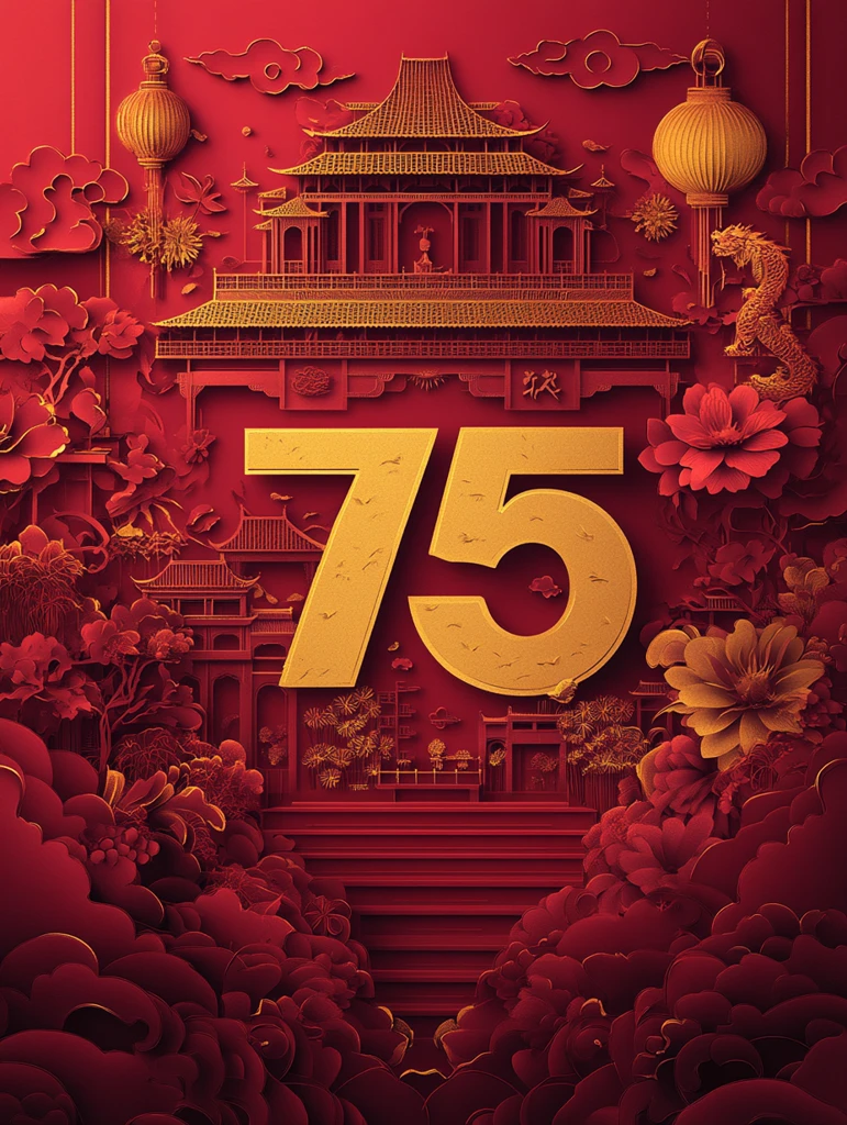 剪纸数字中国年图案