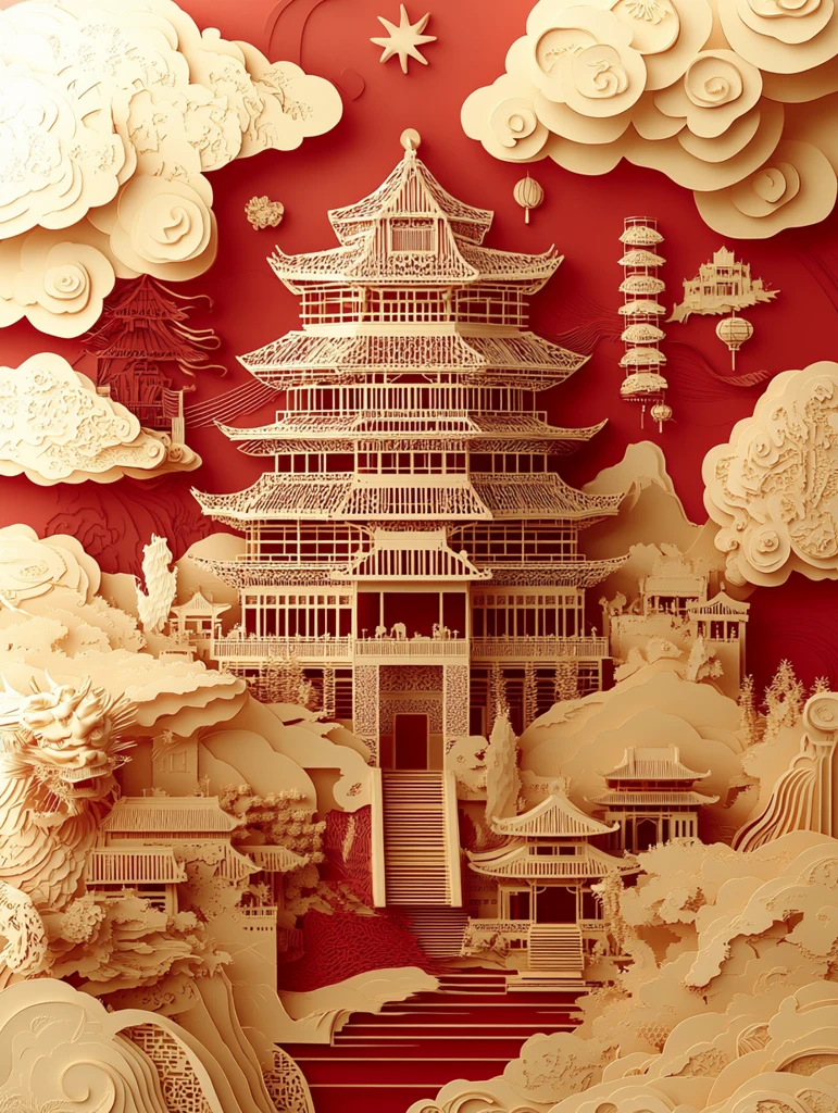 剪纸数字中国年图案