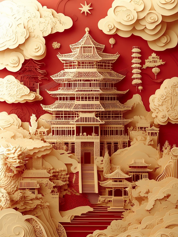 剪纸数字中国年图案