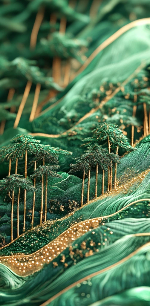 孔雀绿织锦竹林谷