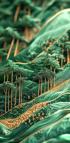 孔雀绿织锦竹林谷