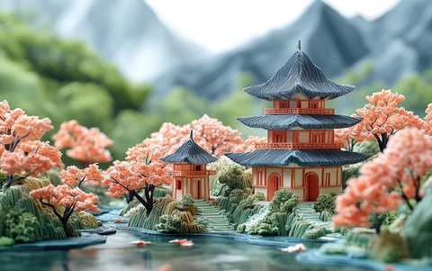 折叠纸景山水画