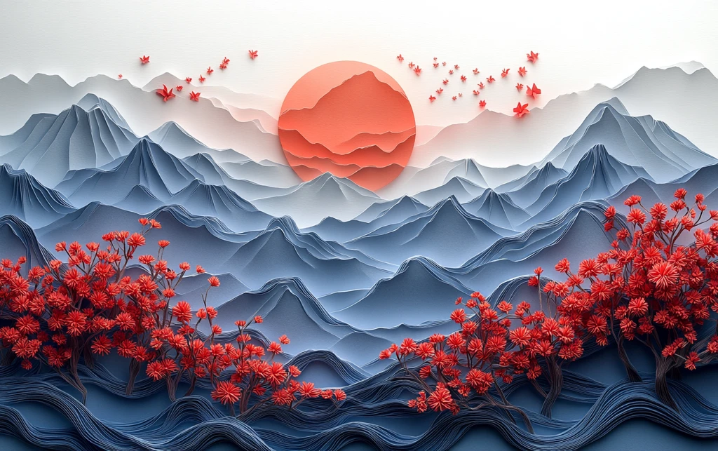 折叠纸景山水画