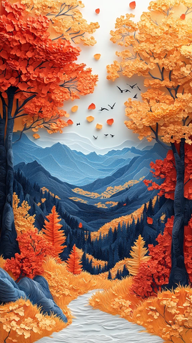 秋林金黄飞雁图