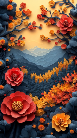 秋林金黄飞雁图