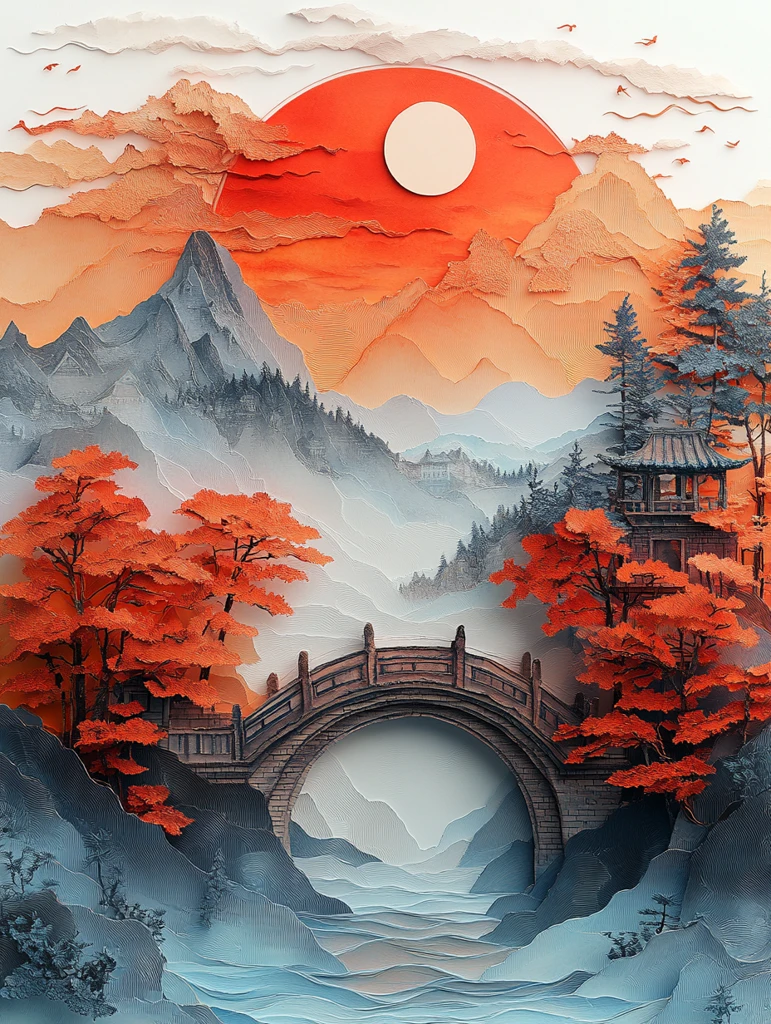 红底山景隧道图