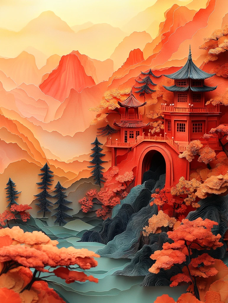 红底山景隧道图