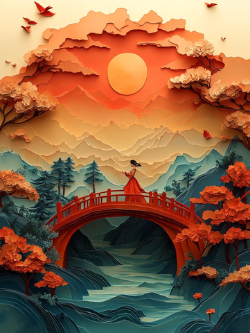 红底山景隧道图