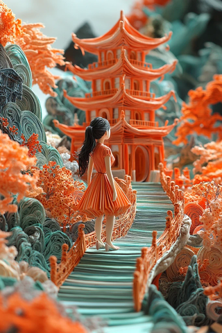 少女漫步亚洲场景