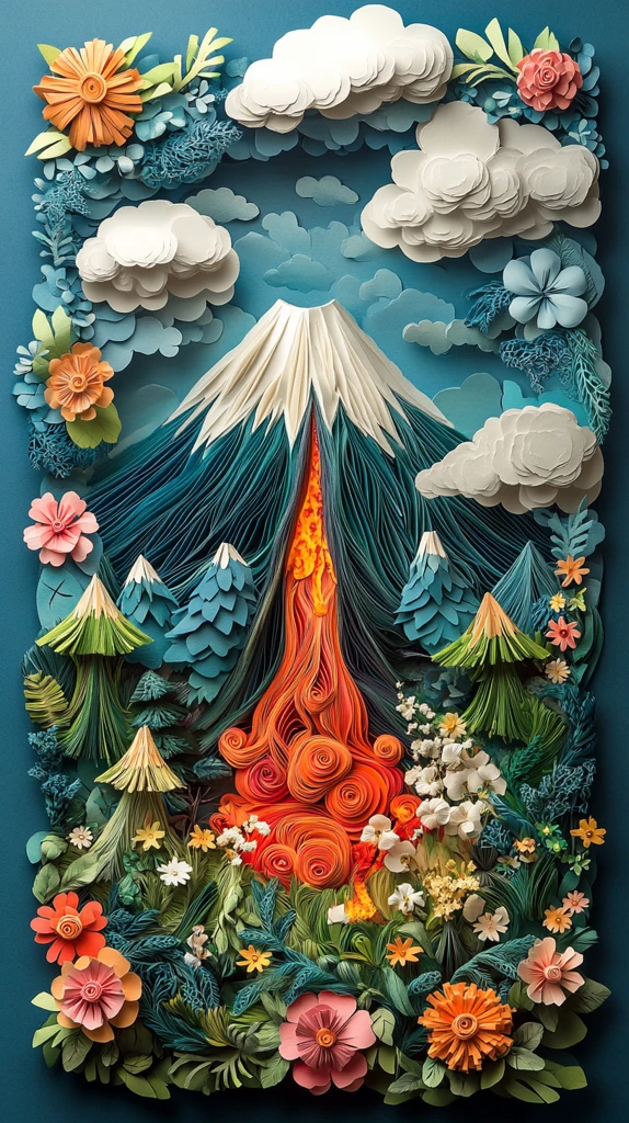 纸艺森林火山海报