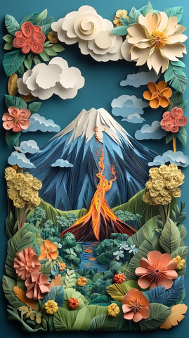 纸艺森林火山海报