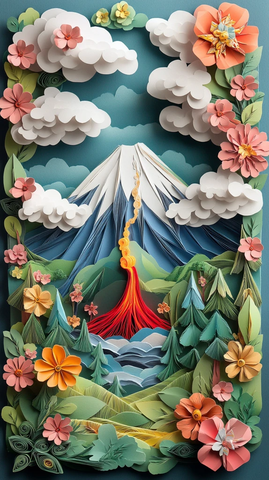 纸艺森林火山海报