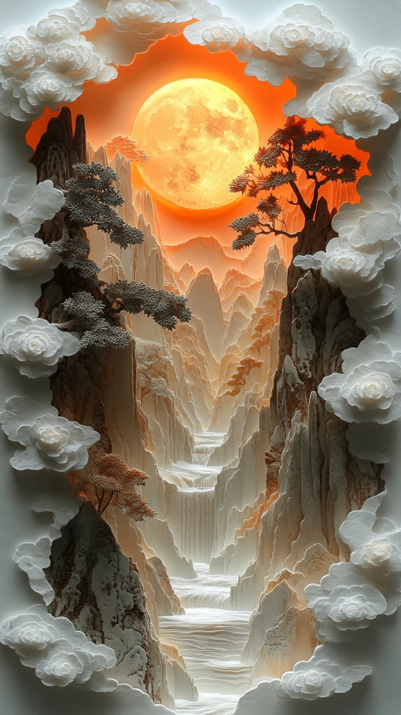 纸雕山水月夜图