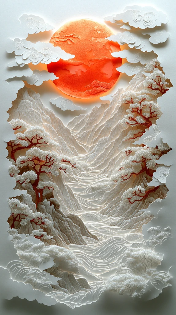 纸雕山水月夜图