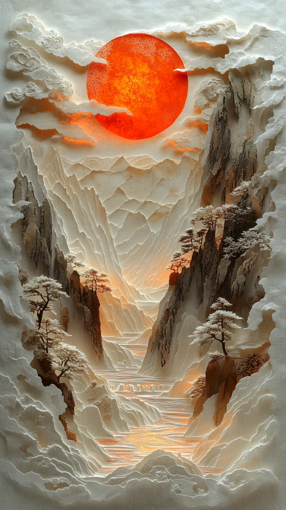 纸雕山水月夜图