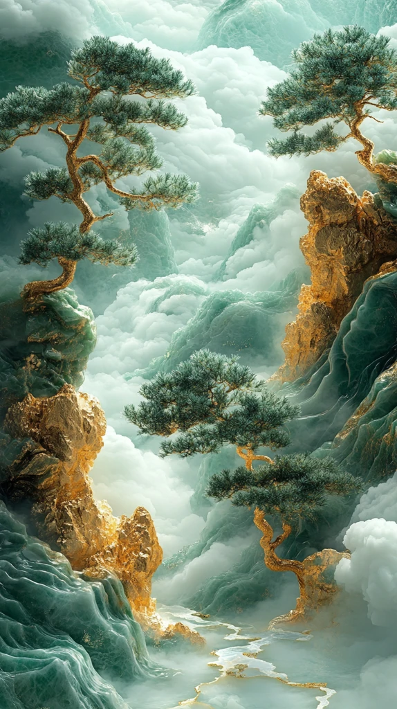 金镶玉山水云松图