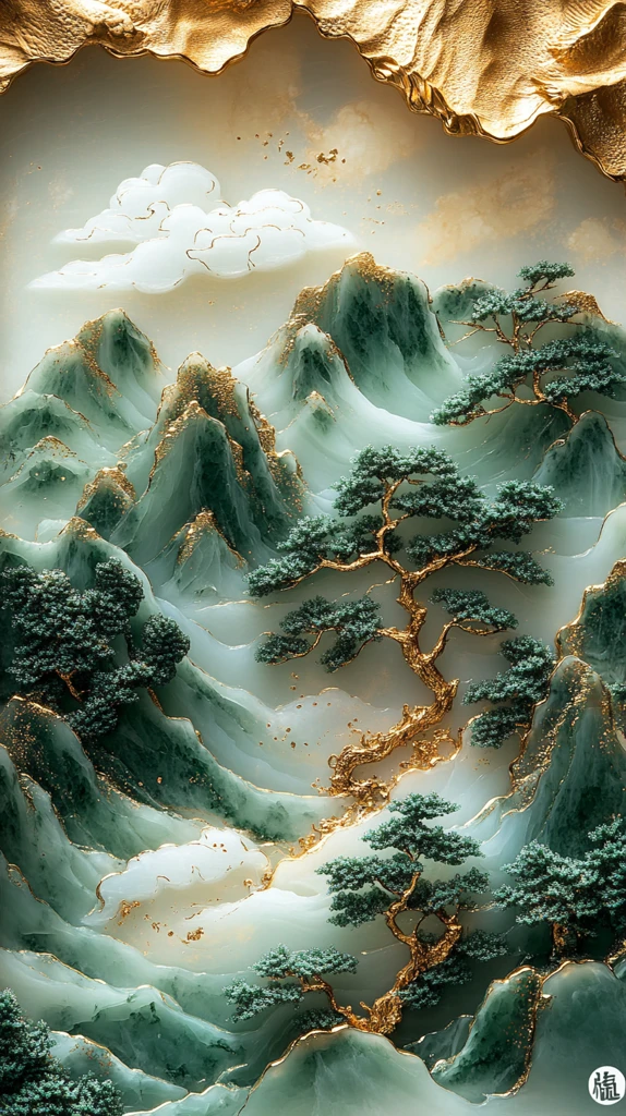 金镶玉山水云松图
