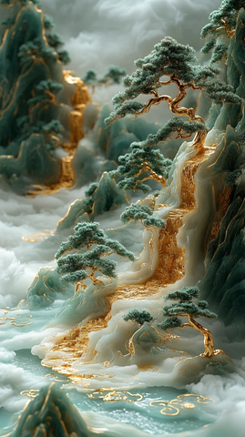 金镶玉山水云松图