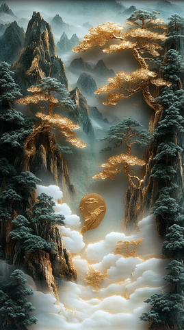 金镶玉山水云松图