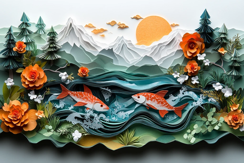 鲑鱼洄游纸艺景