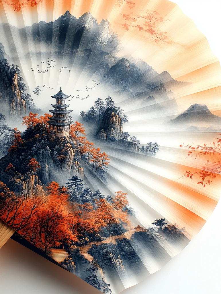 古代山水立体折扇