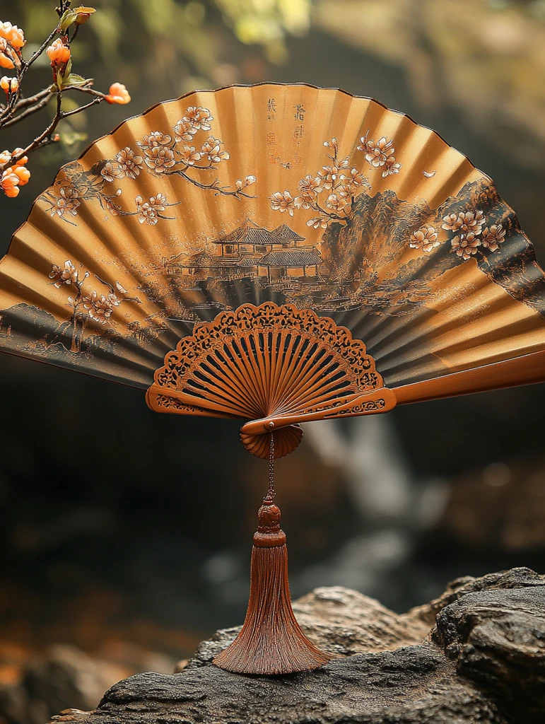 古代山水立体折扇