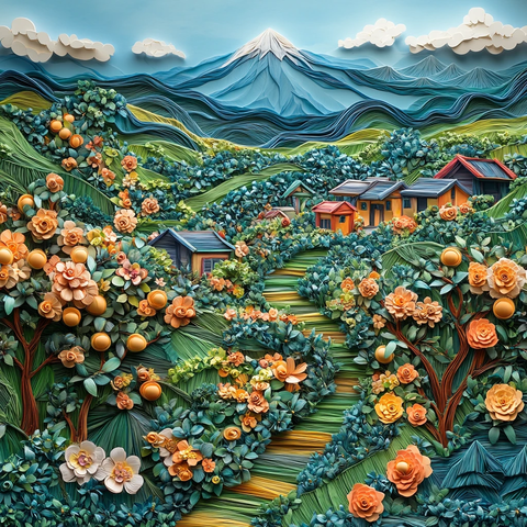 苹果园与山景剪纸