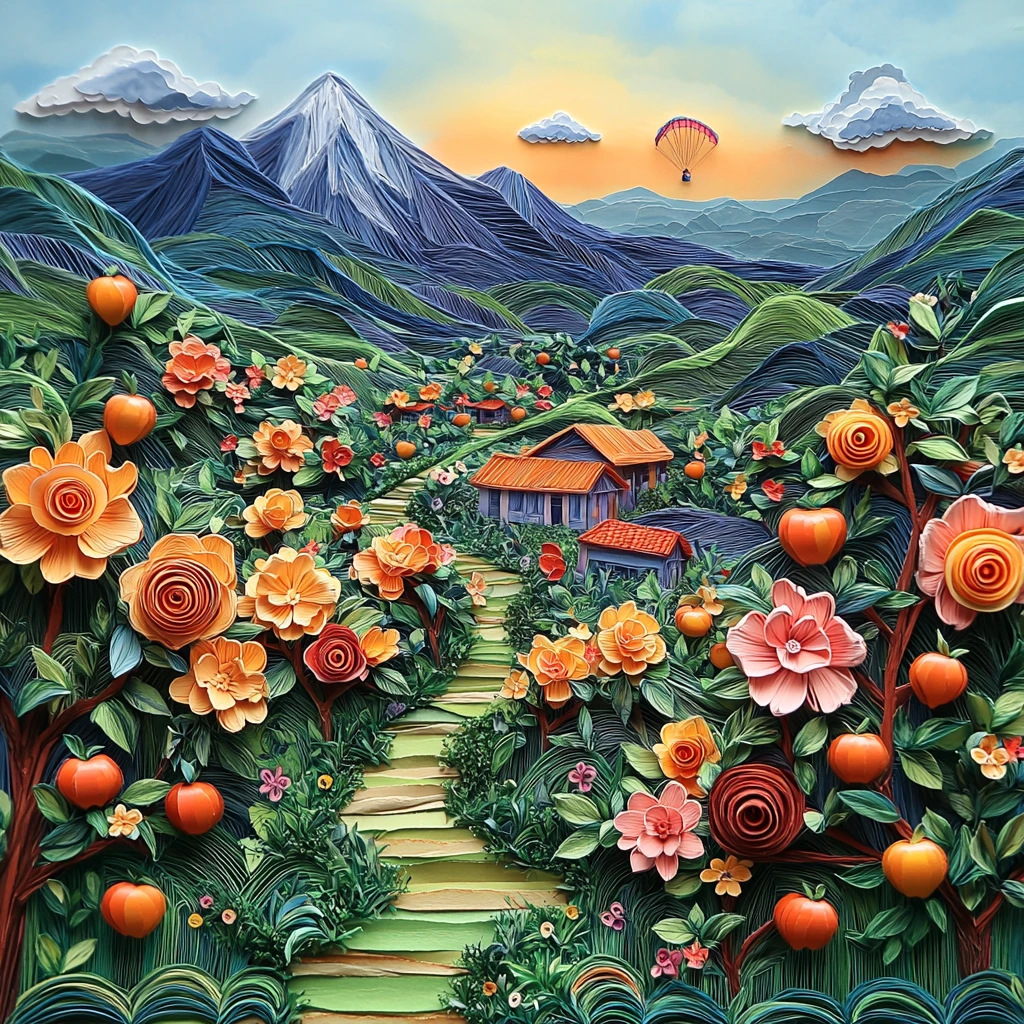 苹果园与山景剪纸