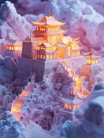 金色屋顶层叠建筑