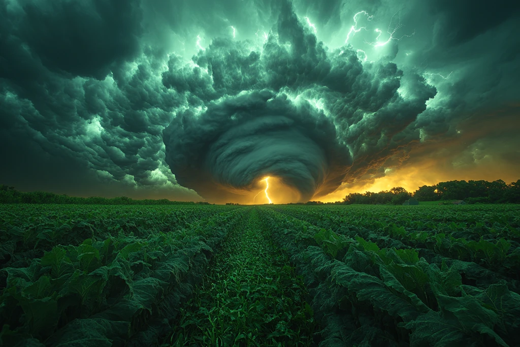 龙卷风逼近农田