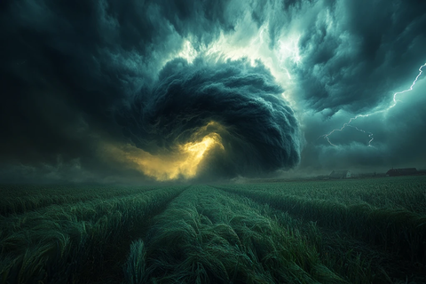龙卷风逼近农田